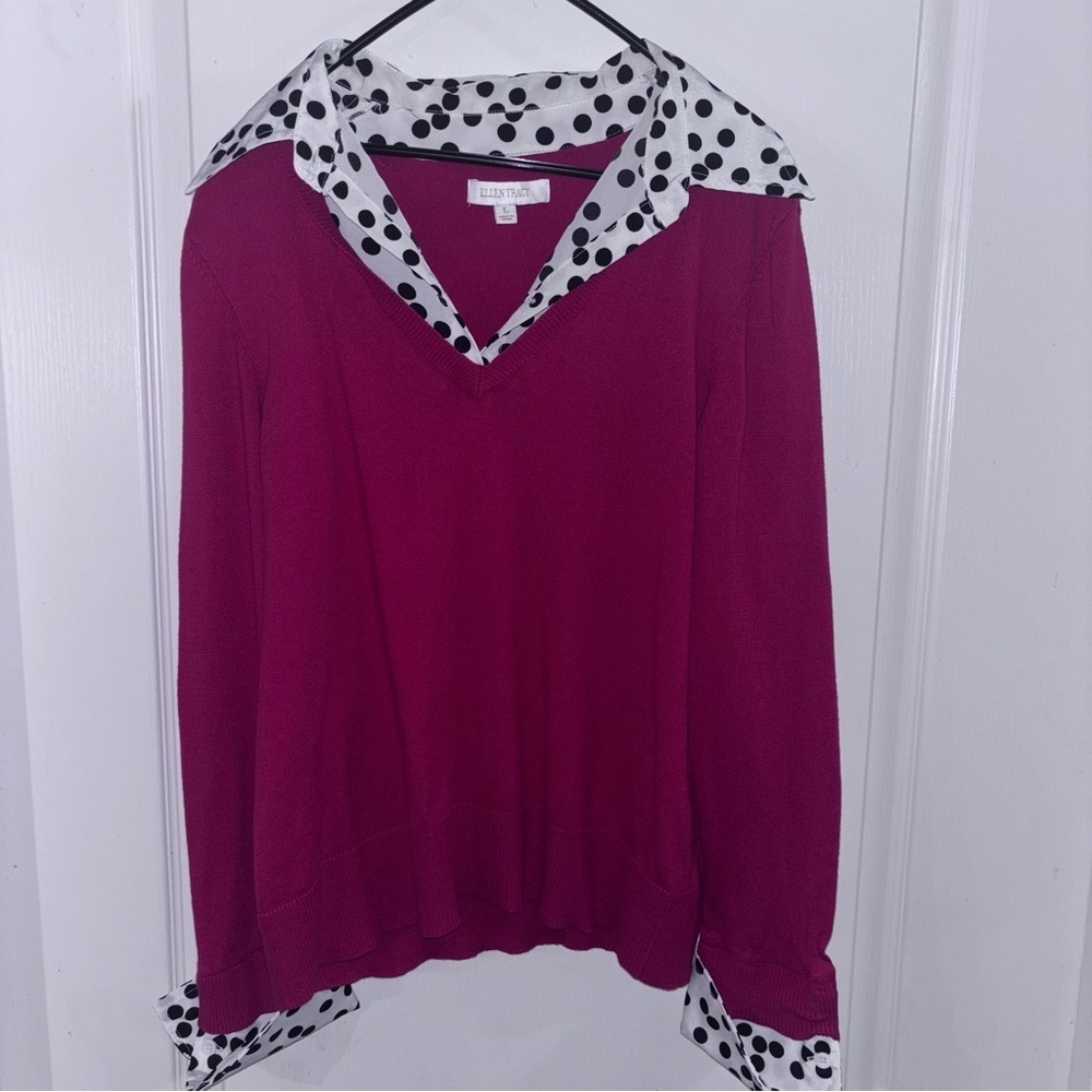Ellen Tracy Pink Blouse with Polka Dot Accents